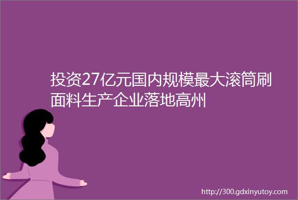 投资27亿元国内规模最大滚筒刷面料生产企业落地高州